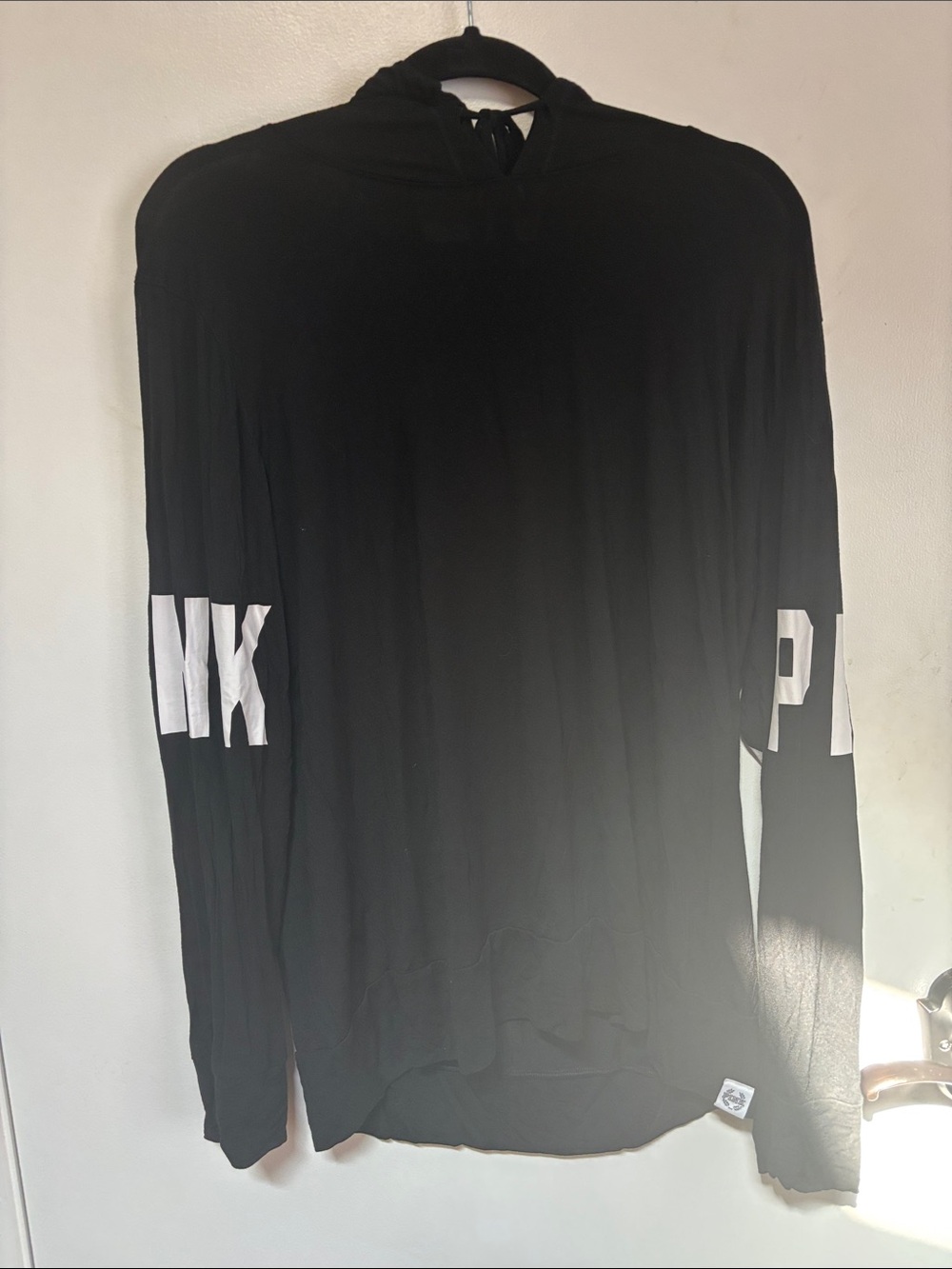 PINK Victoria's Secret Black Long-Sleeve Hoodie with White Sleeve Logos